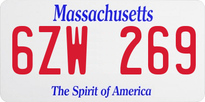 MA license plate 6ZW269