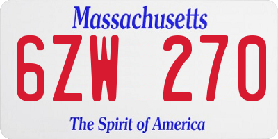 MA license plate 6ZW270