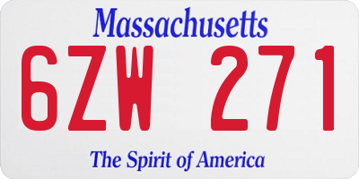 MA license plate 6ZW271