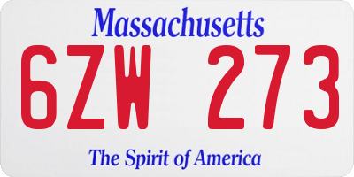MA license plate 6ZW273