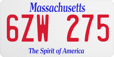 MA license plate 6ZW275