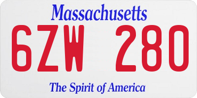 MA license plate 6ZW280