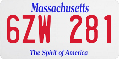 MA license plate 6ZW281