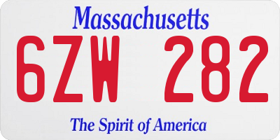 MA license plate 6ZW282