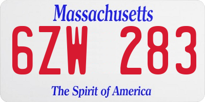 MA license plate 6ZW283