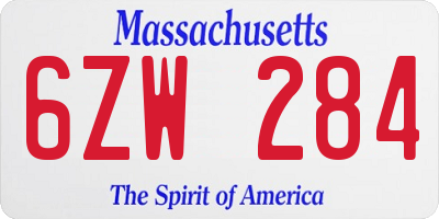 MA license plate 6ZW284