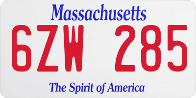 MA license plate 6ZW285