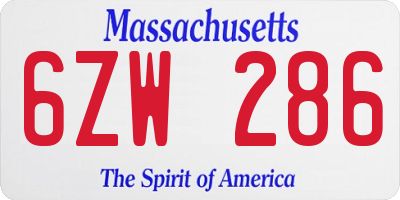 MA license plate 6ZW286