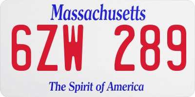 MA license plate 6ZW289