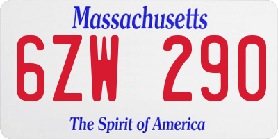 MA license plate 6ZW290