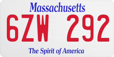 MA license plate 6ZW292