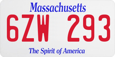 MA license plate 6ZW293