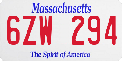 MA license plate 6ZW294