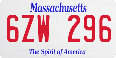 MA license plate 6ZW296