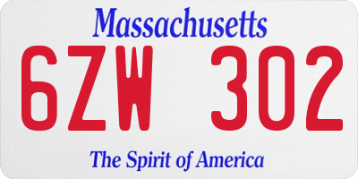 MA license plate 6ZW302