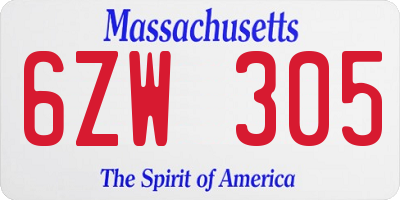 MA license plate 6ZW305