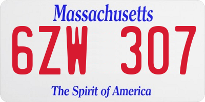 MA license plate 6ZW307
