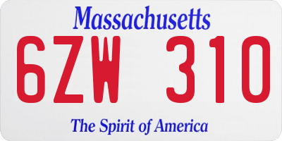 MA license plate 6ZW310