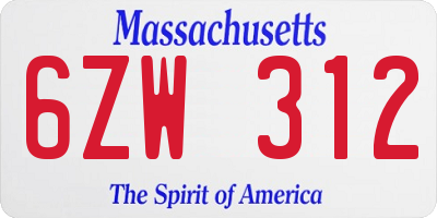 MA license plate 6ZW312