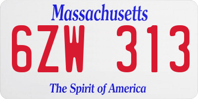 MA license plate 6ZW313