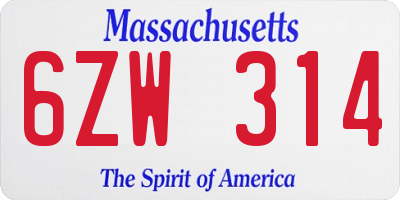MA license plate 6ZW314