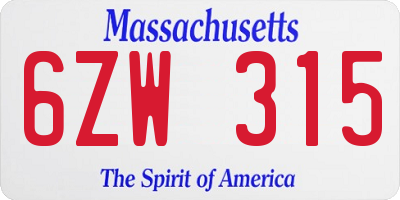 MA license plate 6ZW315