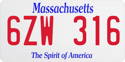 MA license plate 6ZW316