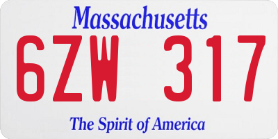 MA license plate 6ZW317