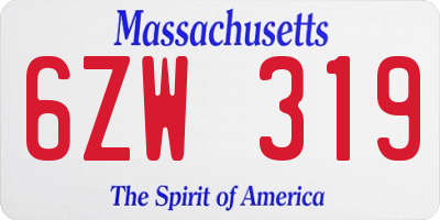 MA license plate 6ZW319