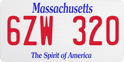 MA license plate 6ZW320