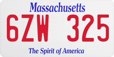MA license plate 6ZW325
