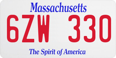MA license plate 6ZW330