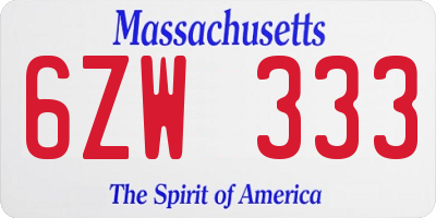 MA license plate 6ZW333