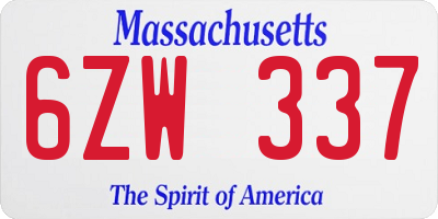 MA license plate 6ZW337