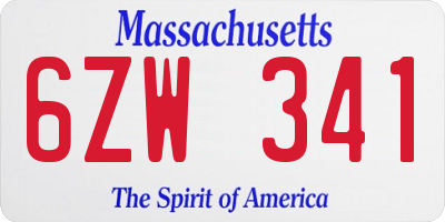 MA license plate 6ZW341