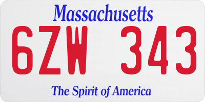 MA license plate 6ZW343