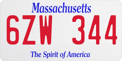 MA license plate 6ZW344