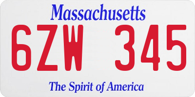 MA license plate 6ZW345