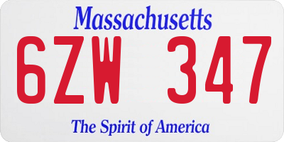 MA license plate 6ZW347