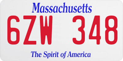 MA license plate 6ZW348