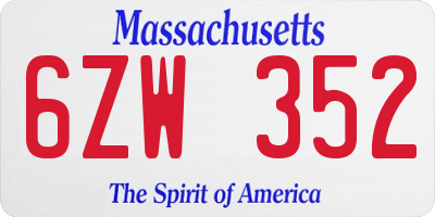 MA license plate 6ZW352