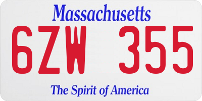 MA license plate 6ZW355