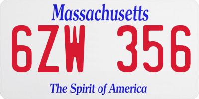 MA license plate 6ZW356