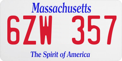 MA license plate 6ZW357