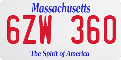 MA license plate 6ZW360