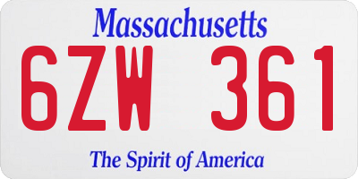 MA license plate 6ZW361