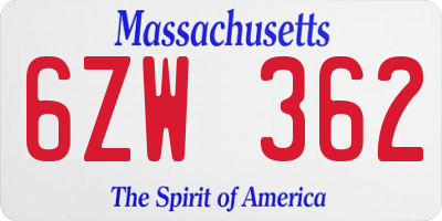 MA license plate 6ZW362