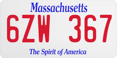 MA license plate 6ZW367