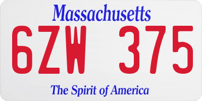 MA license plate 6ZW375