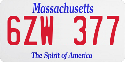 MA license plate 6ZW377